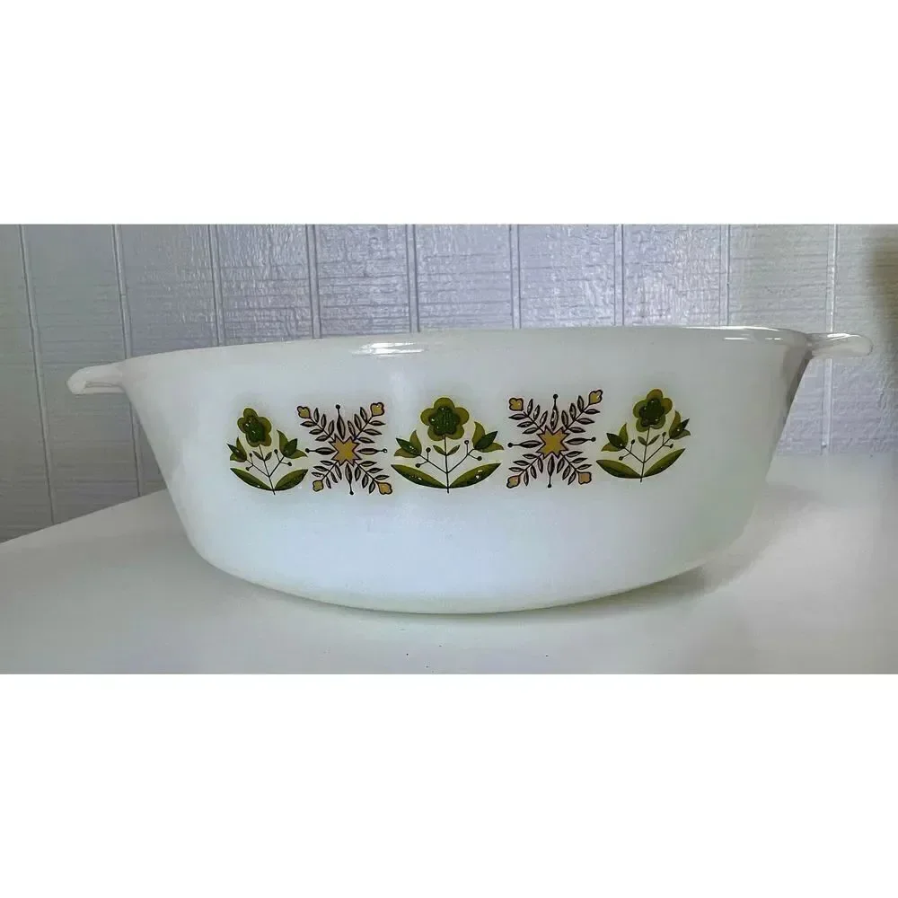 Vintage Anchor Hocking Fire King Green Meadow 1.5 Quart Casserole Dish 437